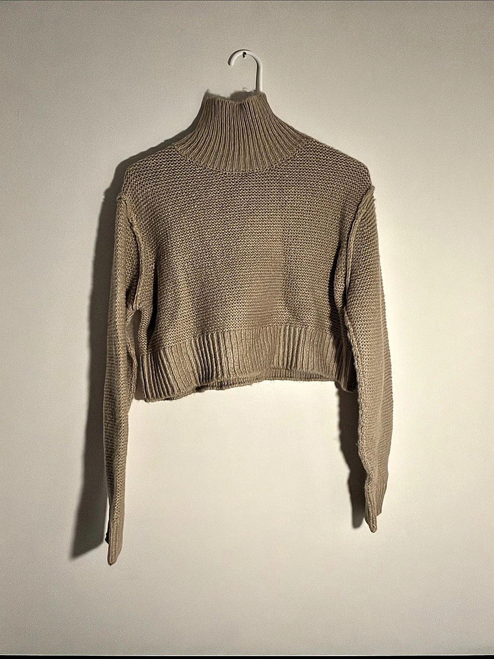 Elodie Cropped Turtleneck Knit Pullover Sweater Brown Small